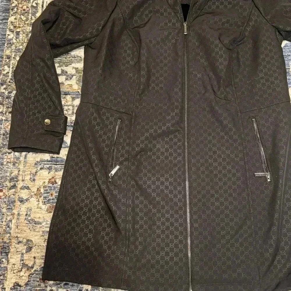 NWT $280 Michael Kors Designer Blk Signature Coat Trench Water Resistant Woven - Picture 4 of 16